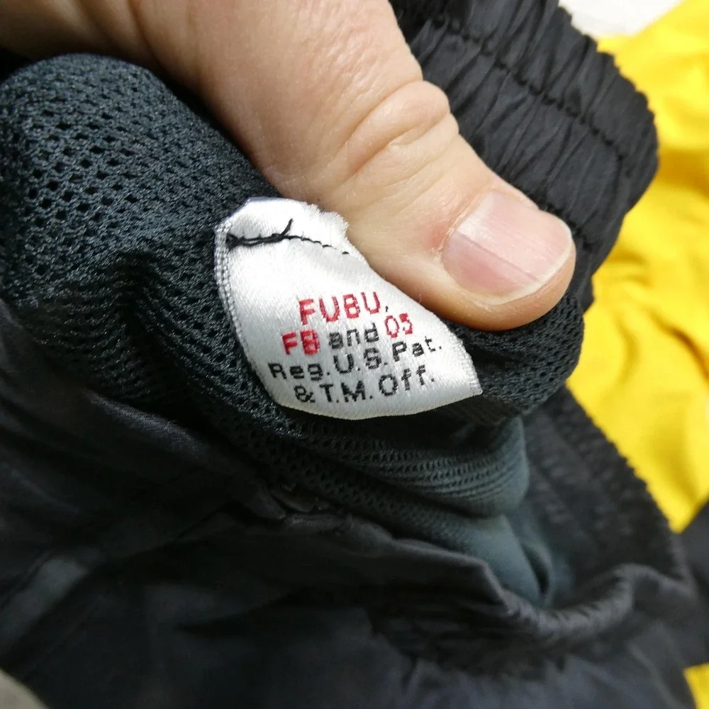 FUBU‎ Jacket Youth Small 8/10 Yellow Black Hooded Windbreaker Zip Pockets Lined